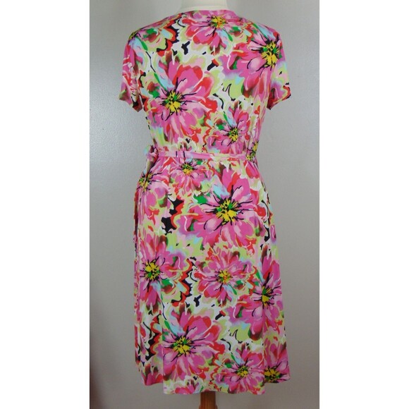 Fashion Bug Y2K Pink Floral Wrap Dress Womens Size XL Midi Cottagecore Boho Vtg - Picture 5 of 7
